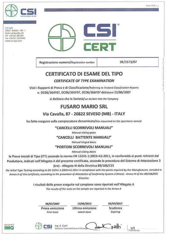 Certificato CSI CERT