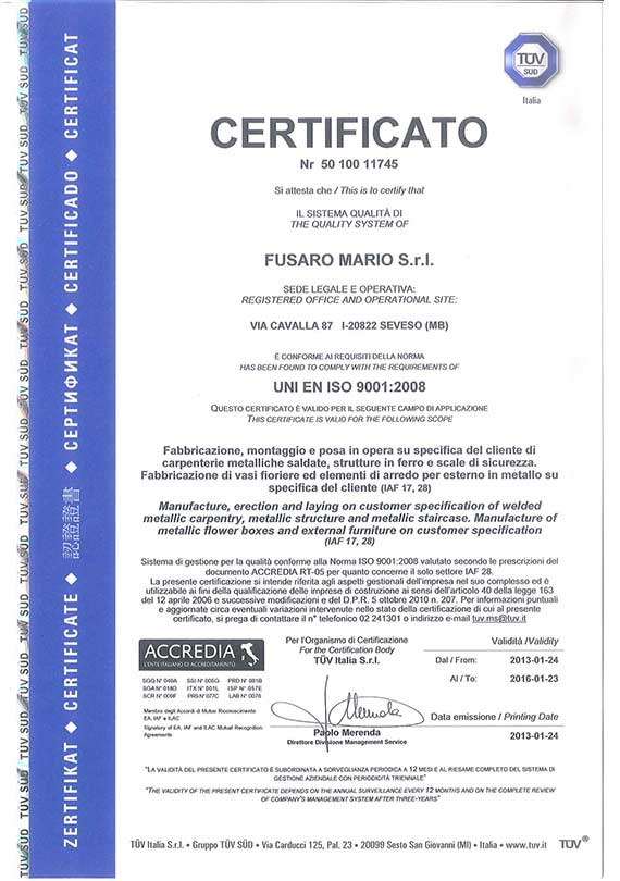 Certificato UNI ISO 9001