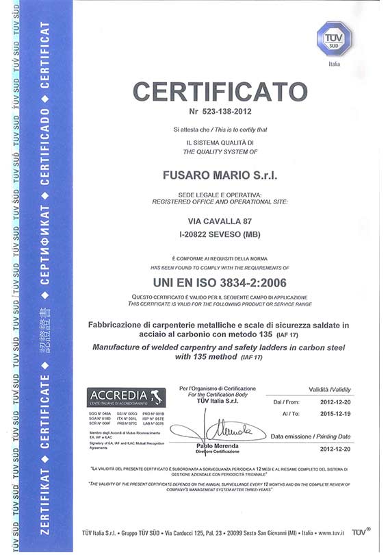 Certificato UNI ISO 2008